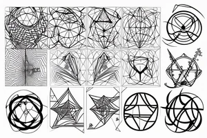 fine line art tattoo of astrophysics, geometry and maths tattoo idea