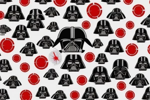 Darth Vader Red lightsaber star wars collage, death star behind Darth Vader, tie fighters in background trash polka tattoo idea
