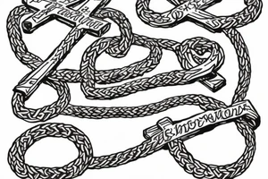 text saying "joshua 1:9" with cross necklace intertwined tattoo idea