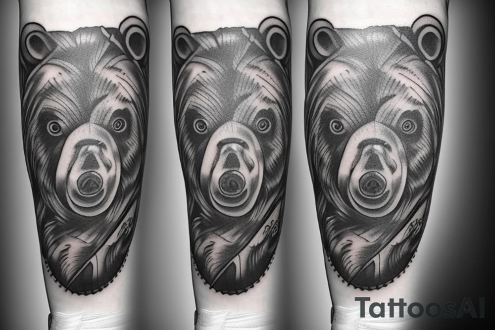 Bear wrapping around fore arm tattoo idea