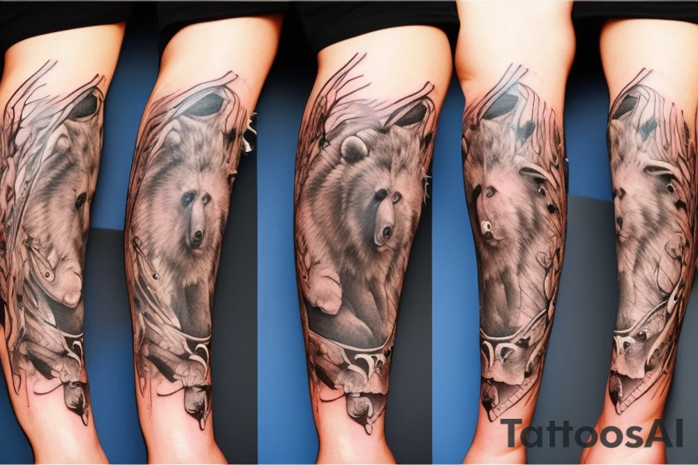 Bear wrapping around fore arm tattoo idea