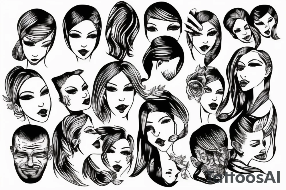 Women holding mans head tattoo idea