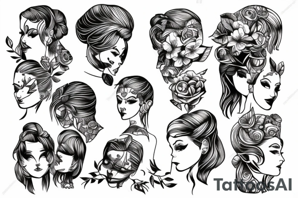 Women holding mans head tattoo idea
