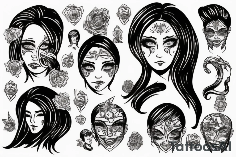 A woman holding a man’s head tattoo idea
