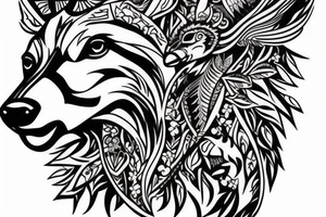 A buck deer head with bear, wolf and eagle tattoo idea