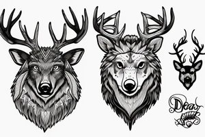 A deer with antlers with a bear, wolf and eagle underneath tattoo idea