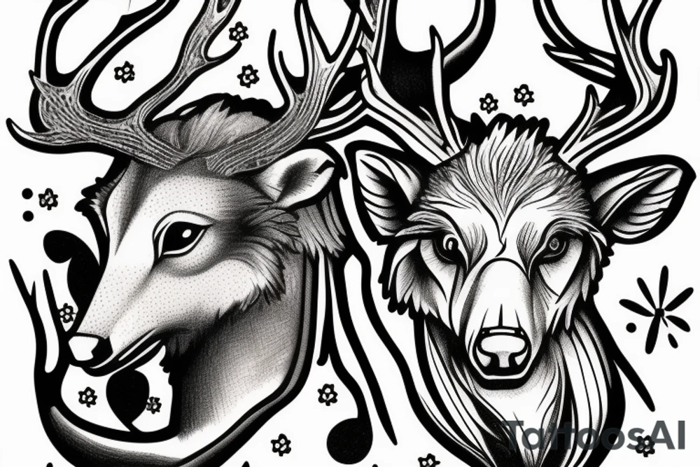 A deer with antlers with a bear, wolf and eagle underneath tattoo idea A deer with antlers with a bear, wolf and eagle underneath tattoo idea