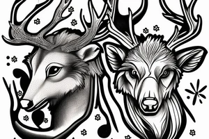 A deer with antlers with a bear, wolf and eagle underneath tattoo idea