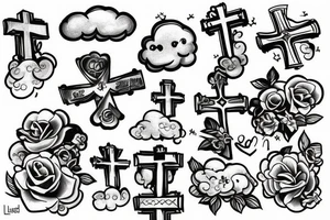 Clouds with a cross with LLZ and LLL. Angels tattoo idea