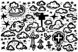 Clouds with a cross with LLZ and LLL. with Angels tattoo idea