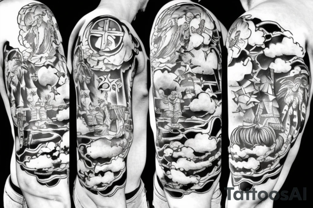 Clouds with a cross with LLZ and LLL. with Angels tattoo idea