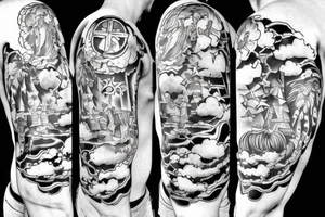 Clouds with a cross with LLZ and LLL. with Angels tattoo idea