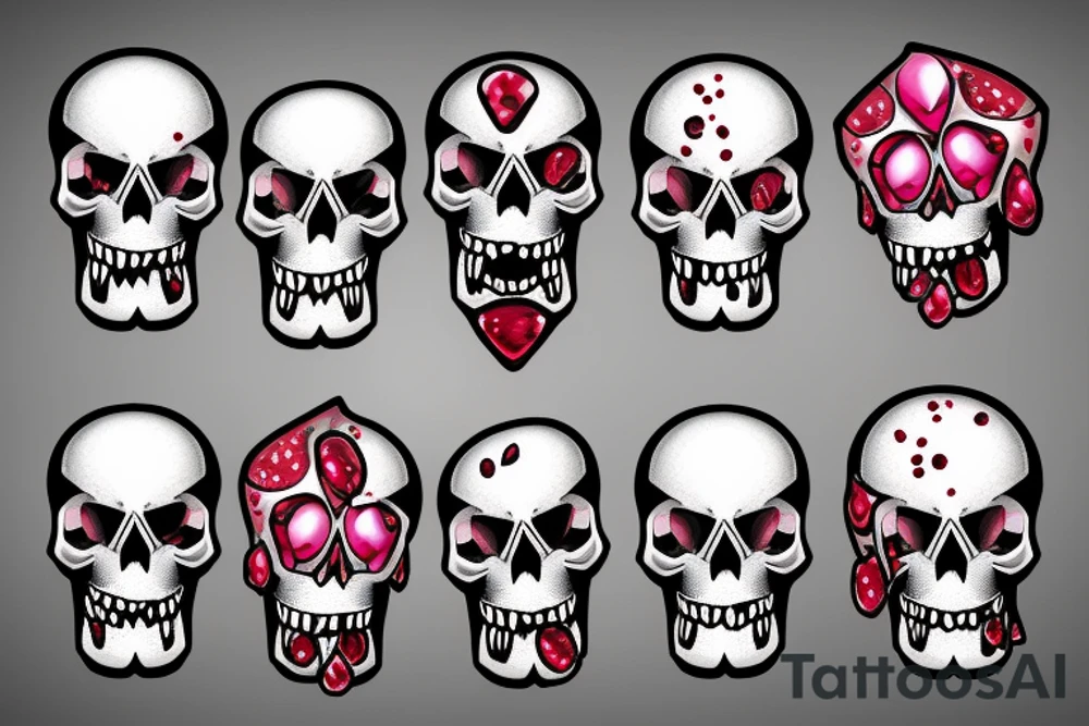 Skull biting down crushing diamond with blood and crushed diamond falling down from the skulls mouth tattoo idea