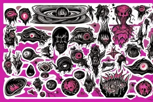 Explosions in soace with planets stars saturn earth moon horror blood monster tattoo idea
