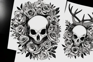 nature deer skull flowers vines tattoo idea