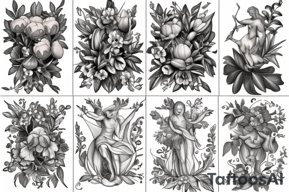 renaissance flower nature tattoo idea