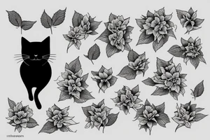 black cat in hydrangea bush tattoo idea