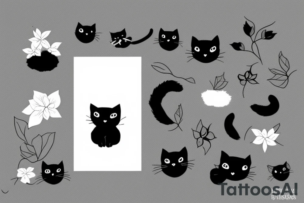 black cat in hydrangea bush tattoo idea