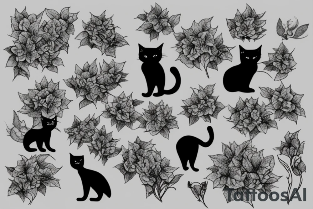 black cat in hydrangea bush tattoo idea