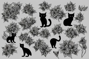 black cat in hydrangea bush tattoo idea
