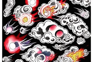 Abstract tryzub with Akatsuki cloud and mangyekou sharingan tattoo idea