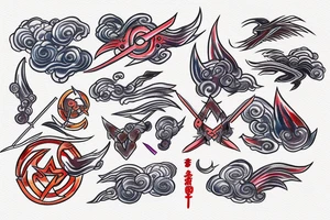 Abstract trident with Akatsuki cloud and mangyekou Sharingan tattoo idea
