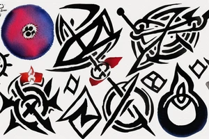 Abstract trident with Akatsuki cloud and mangyekou Sharingan tattoo idea