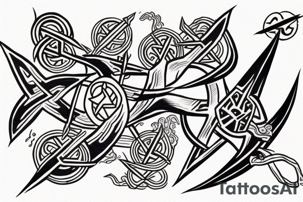 Abstract trident with Akatsuki cloud tattoo idea
