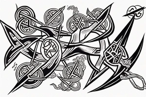 Abstract trident with Akatsuki cloud tattoo idea