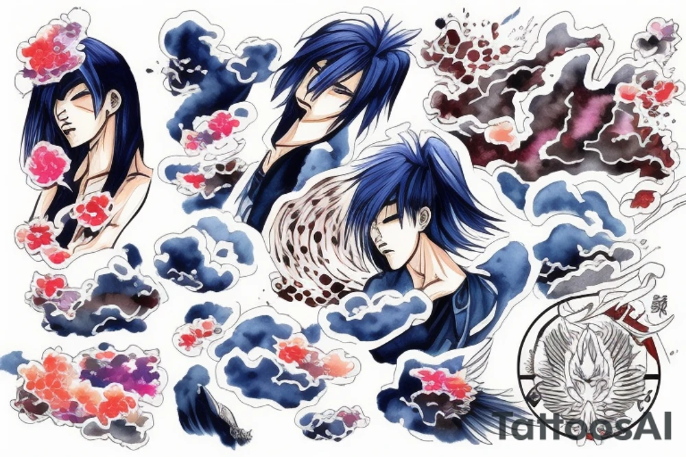 tryzub with Akatsuki cloud tattoo idea