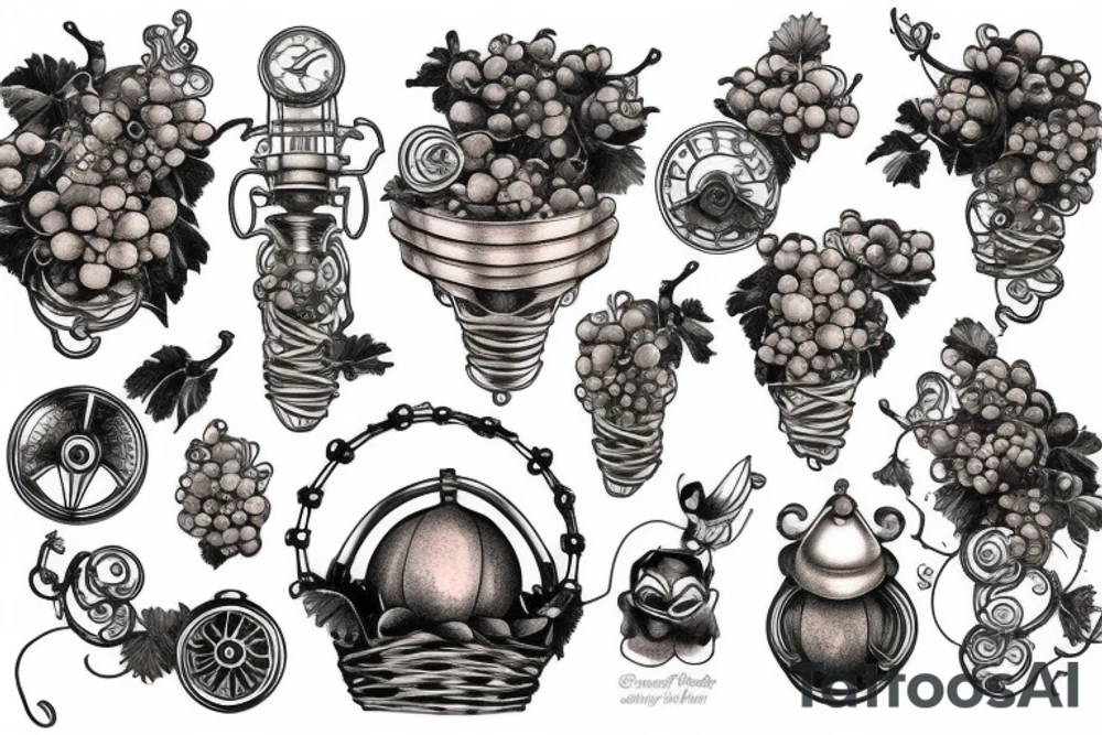steam punk grape basket tattoo idea