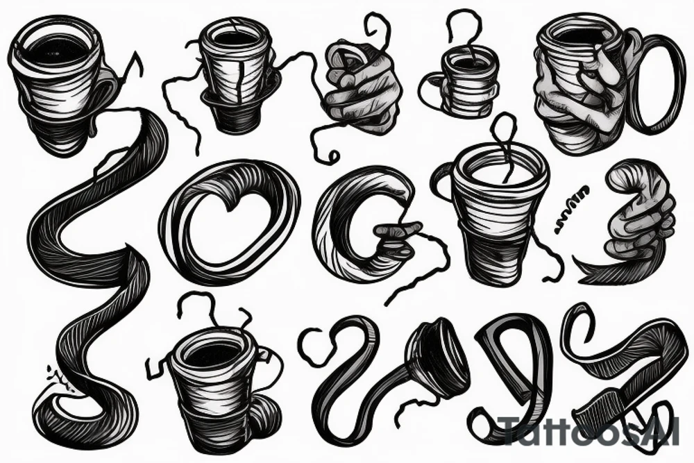 Two hands presenting. Left hand a cup of coffee right hand is a noose tattoo idea