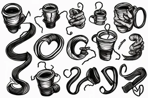 Two hands presenting. Left hand a cup of coffee right hand is a noose tattoo idea
