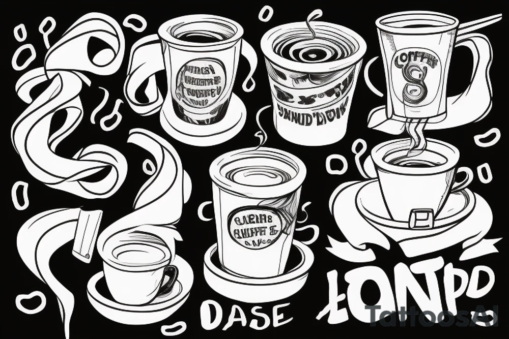 Two hands presenting. Left hand a cup of coffee right hand is a noose tattoo idea