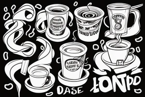Two hands presenting. Left hand a cup of coffee right hand is a noose tattoo idea