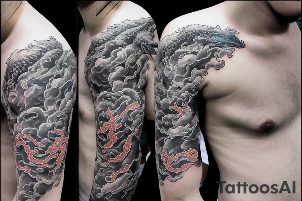 dragon rising up from clouds tattoo idea