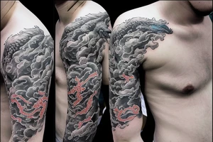 dragon rising up from clouds tattoo idea