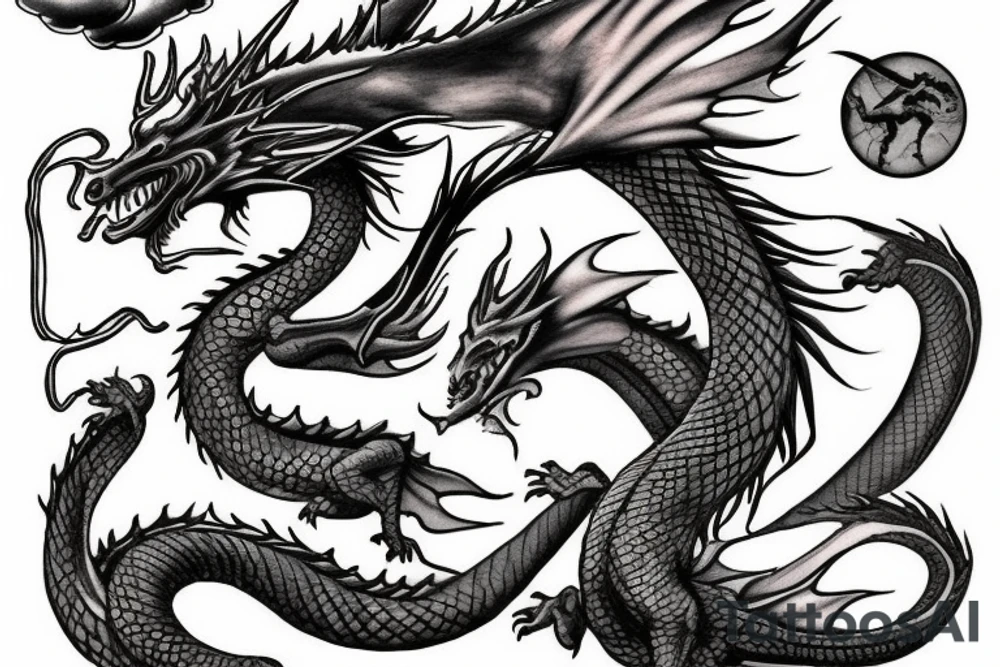 dragon rising up from clouds tattoo idea