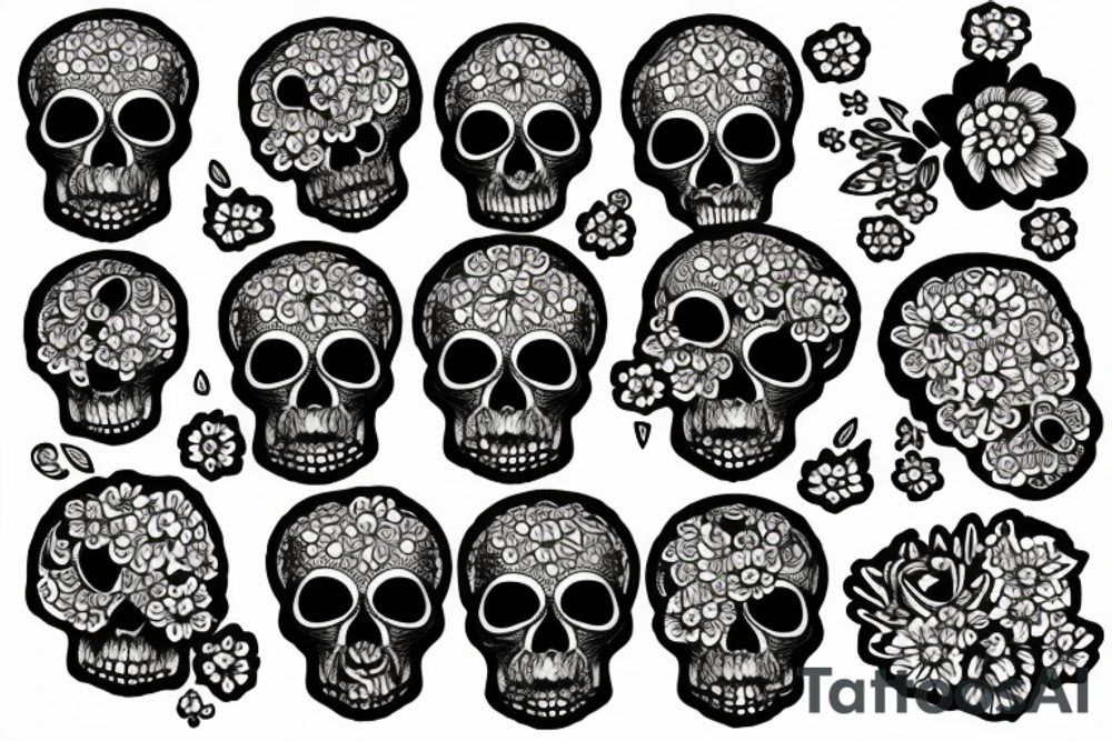 skulls and flowers tattoo idea