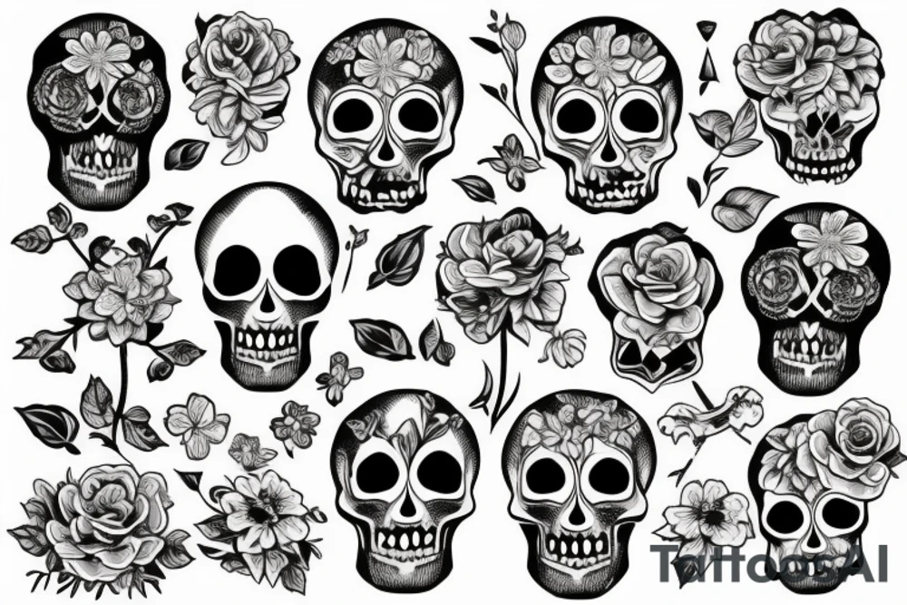 skulls and flowers tattoo idea