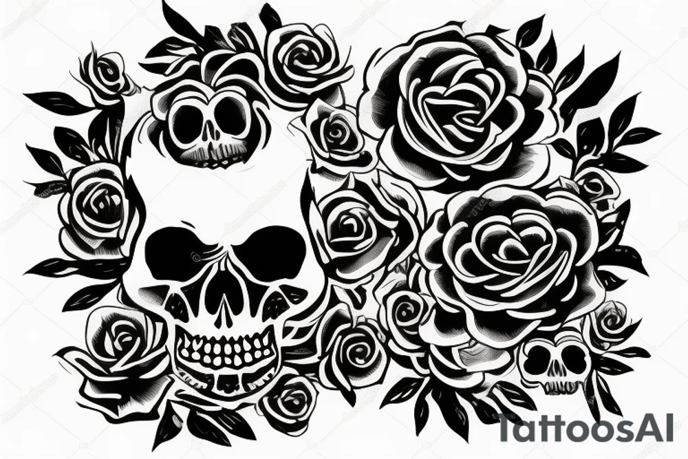 skulls and flowers tattoo idea