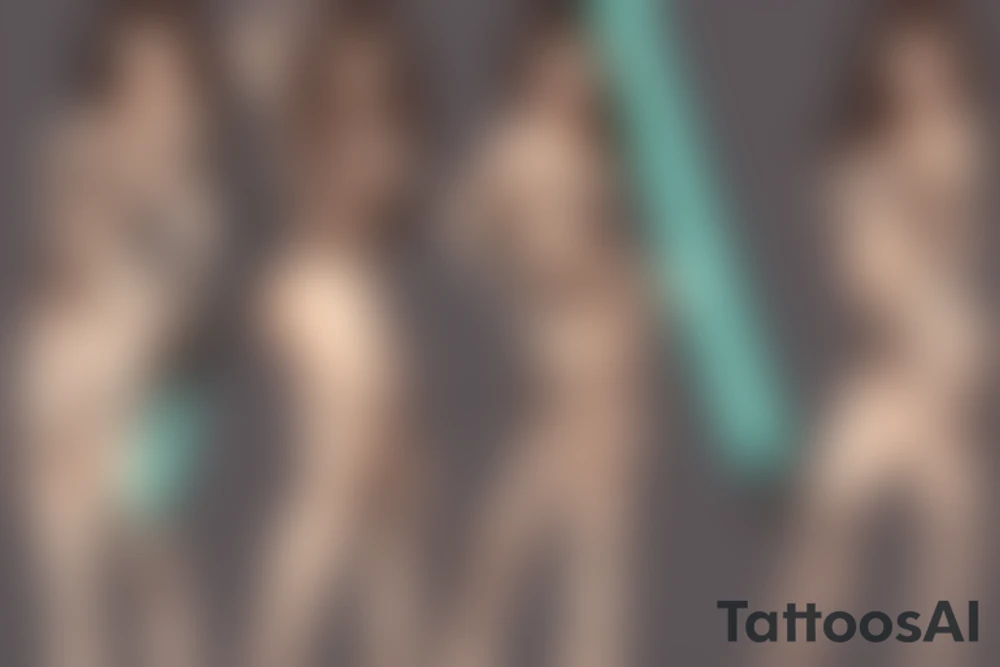 Pinup, Sexy brown hair woman wearing only a full length Jedi knight robe while holding a lightsaber tattoo idea