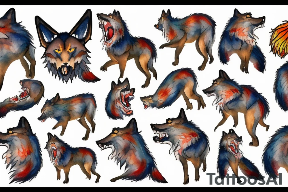 a wolf roaring into the air tattoo idea