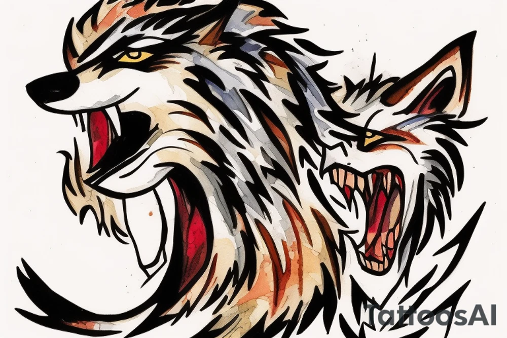 a wolf roaring into the air tattoo idea
