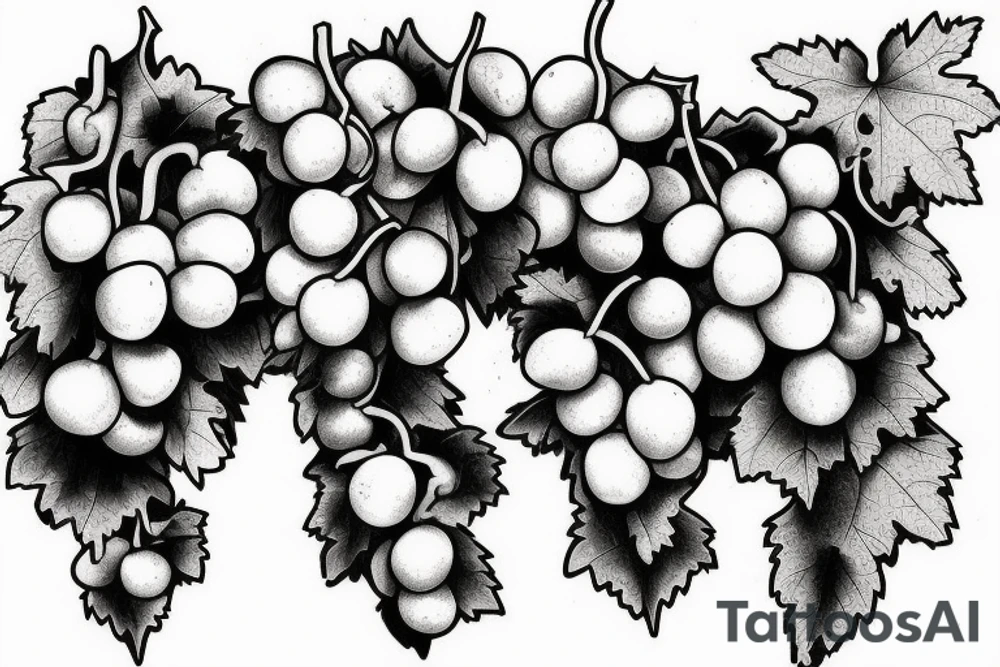 Grape vine with two to three bunches of grapes with the name Lupe coming out of the vines. tattoo idea