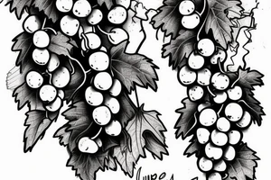 Grape vine with two to three bunches of grapes with the name Lupe coming out of the vines. tattoo idea