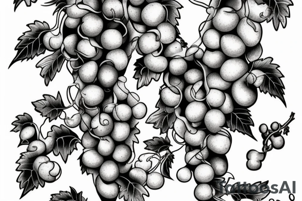 Grape vine with two to three bunches of grapes with the name Lupe coming out of the vines. tattoo idea