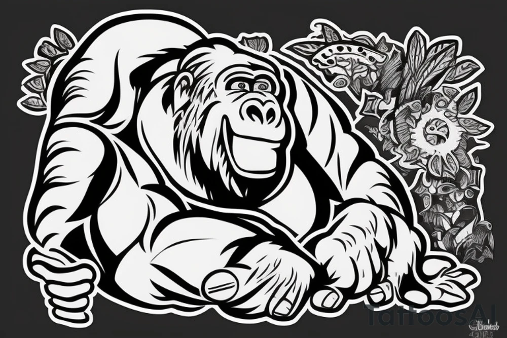 Gorilla with helix behind it tattoo idea