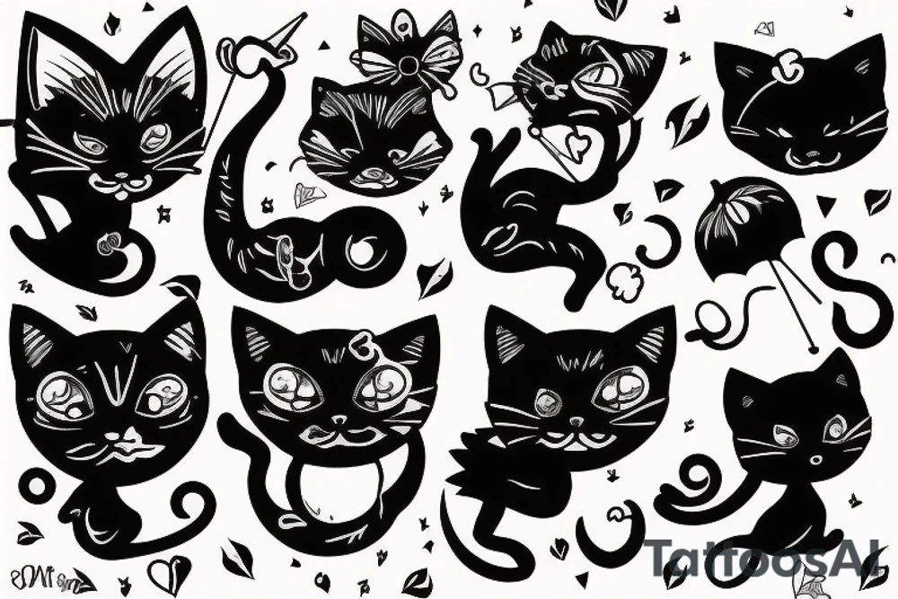 black cat holding umbrella tattoo idea