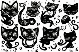 black cat holding umbrella tattoo idea